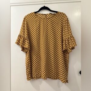 LOFT Mustard Polka Dot Ruffle Sleeve Blouse